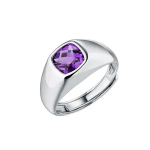 Bague en <span class=keywords><strong>améthyste</strong></span> <span class=keywords><strong>véritable</strong></span>, <span class=keywords><strong>bijoux</strong></span> en argent sterling 925 - Product Image 1