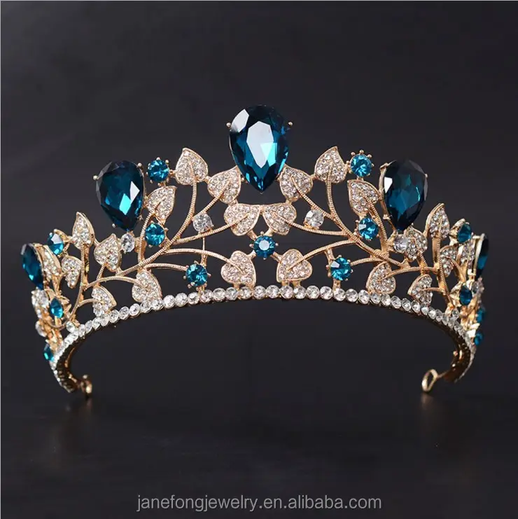 Wholesale Low Price Latest Design Blue Diamond Wedding Tiara Luxury Crystal Pageant Crown For Women