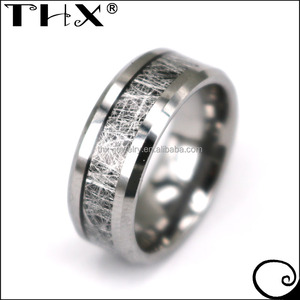 Anillo de meteorito personalizado, anillo de bodas de tungsteno, nuevo diseño de bordes biselados, anillo de hombre de meteorito de tungsteno de ajuste cómodo plano - Product Image 3