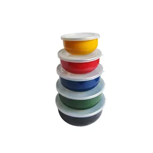 Custom solid color deep shape enamel storage ice bowl with lid