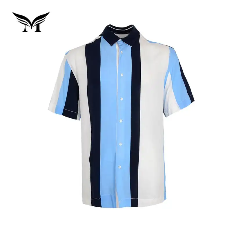 Men Shirt Hawaiian Best Selling Custom Fashion Man Custom Rayon Hawaiian Stripe Shirt Vertical