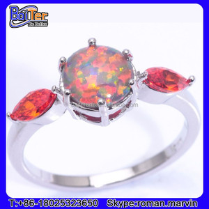 Opal Fuego personalizada de la Ronda <span class=keywords><strong>Valor</strong></span> Three Ring <span class=keywords><strong>Piedra</strong></span> Anillo de plata 925 para las mujeres - Product Image 5