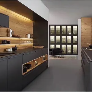 خزانة مطبخ مخصصة رمادي غير لامع ، لوح ميلامين ، خزانة مطبخ ، أثاث مطبخ بتصميم
