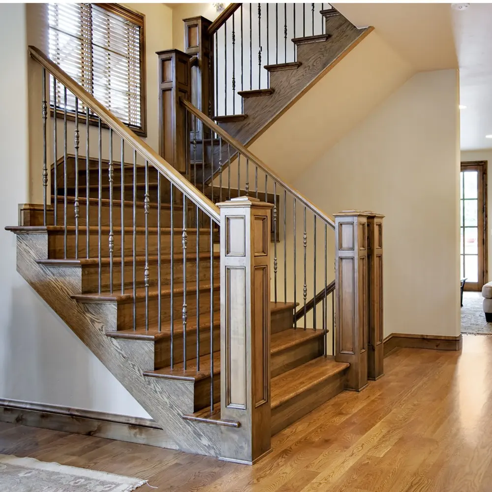 spiral white oak wood staircase u-type interior stairs