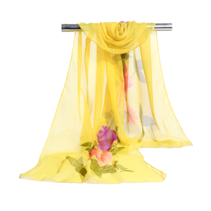 Etiqueta del cliente Serigrafía Bufanda de seda floral Flor impresa Pequeña bufanda de Chal Largo de seda - Product Image 2
