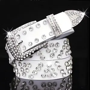 2021 Venta caliente de diamantes de imitación cinturón de cuero genuino niñas cinturón de cristal