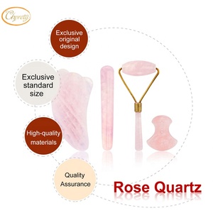 Zero Noisy Double Neck Slimming <span class=keywords><strong>Massage</strong></span> gerät mit rosa Kristall Rosenquarz Jade Roller und Gua Sha Scrap ing Tool Set für den Heimgebrauch