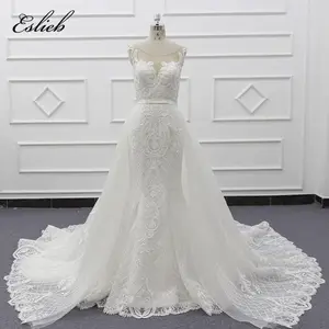 Off-Shoulder Mermaid 2019 Wedding Dress Bridal Gown Detachable列車美しいLace Bridal Dresses Suzhou With Veils