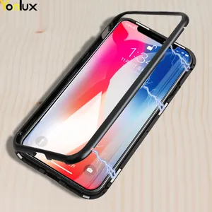 Hot Selling Full Coverage Magnetic Aluminium Alloy Tempered Glass Back Cover Case for iPhone X