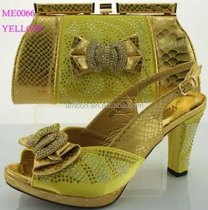 me0066 giallo signore scarpe partito con tacco alto e matching borsa a buon mercato scarpe match borsa con strass