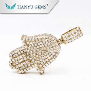 7.3ctw moissanite diamante HAMSA mano colgante 14 K oro amarillo de lujo moissanite joyería - Product Image 1