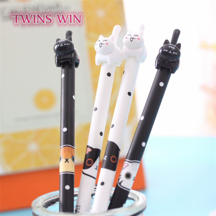 4 pezzi di penne gel Kawaii simpatico gatto retrattile 0,5 mm inchiostro nero scrtura liscia materiale scolastico per ufficio e casa  21