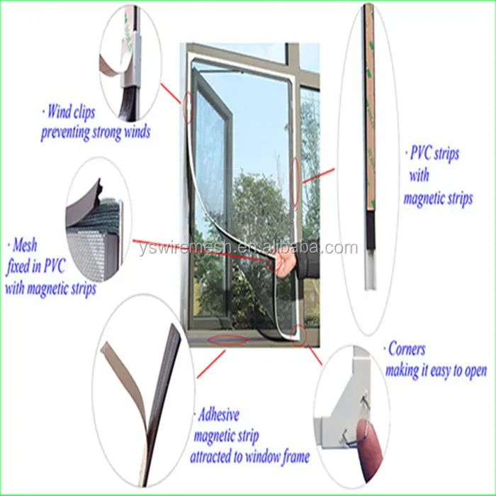Hot Sale Fiberglass Magnetic Window Screen Fly Bug Window Mosquito Net