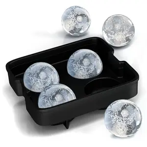 Nieuwigheid Sphere Whisky 4 Gaten Glas Vorm Silicone Ice Ball Mold Ronde Ice Maker Ice Bal Cube Tray