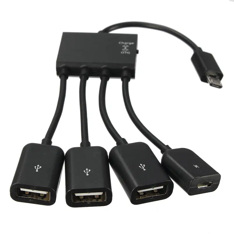 Mikro USB USB OTG Hub kablo kordonu adaptör konnektörü mikro USB Host OTG 4 liman 4 bilgisayar PVC Ce OEM standart stok örgü