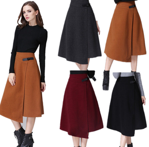 New Fashion Women Autumn Winter High Waist <strong>Skirt</strong> <strong>Wool</strong> <strong>Skirt</strong> Irregular Casual Mid-long <strong>Skirts</strong> - Product Image 1