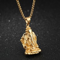 Collier pendentif éléphant Ganesh hindou en acier inoxydable, bijoux punk pour homme, cadeau de mode personnalisé