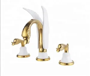 Grifo mezclador de lavabo de cisne dorado de lujo americano para uso en baño