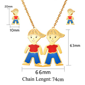 joyas juego grande dos ninos lindo brillante collar y aretes en acero quirugico dorado - Product Image 2