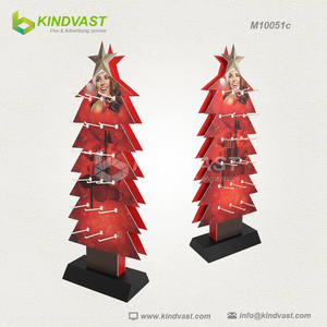Soporte de árbol de Navidad rojo con ganchos de plástico/Metal para el cuidado de la piel, expositor de cartón gratis para Festival de supermercado, promoción