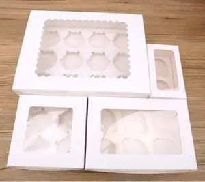 Beyaz karton pasta kutusu açık pencere ile 4 kek pop kutusu şeffaf kek kutusu