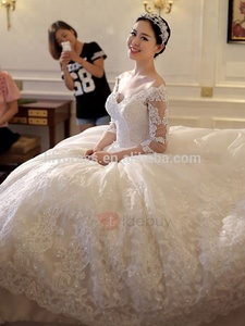 Abito <span class=keywords><strong>da</strong></span> <span class=keywords><strong>Sposa</strong></span> in Pizzo MM-0588 con Maniche a Tre Quarti, Stile Principessa, Prodotto a Suzhou, Cina - Product Image 3