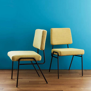 Chaise de salle à manger avec pieds en acier inoxydable, siège avec dossier, cadre en fil doré, de Style moderne, rembourré en encre bleue, pour Restaurant - Product Image 5