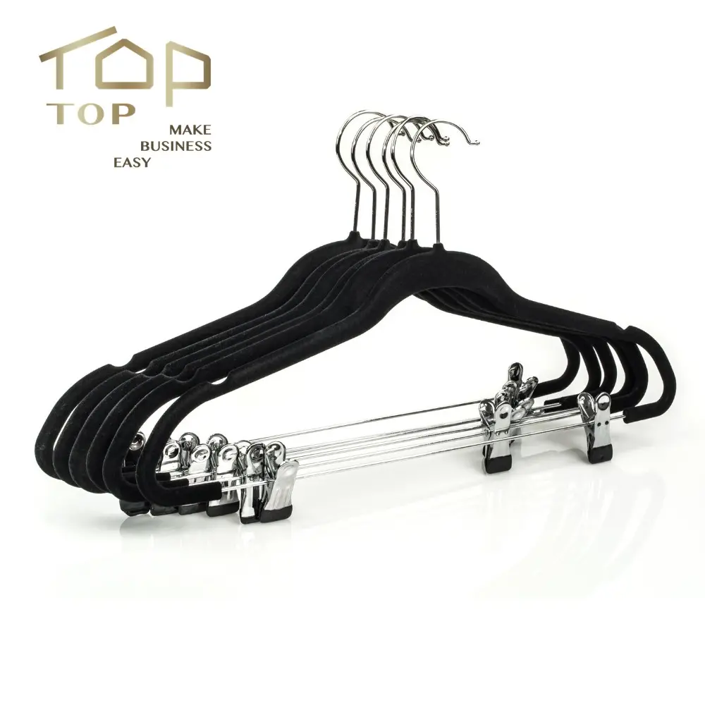 Non-Slip Black Velvet Clothing Hangers with Clips