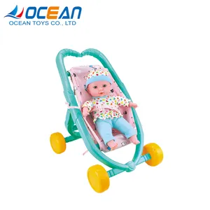 Baby reborn silicone hand feet cotton body 12 inch fashion doll with doll cart