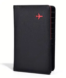 Business Groothandel Multifunctionele Black Faux Leather Card Cover Paspoorthouder Portemonnee Met Pen Lus