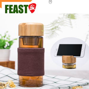 verre avec du bois ou en bambou couvercle et aimant construire en elle à sucer le thé filtre et peut mettre de téléphone sur il - Product Image 2
