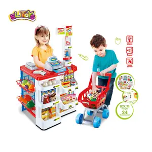 Multi-função educacional fingir jogar brinquedo supermercado caixa registradora brinquedo supermercado checkout contador para crianças com carrinho
