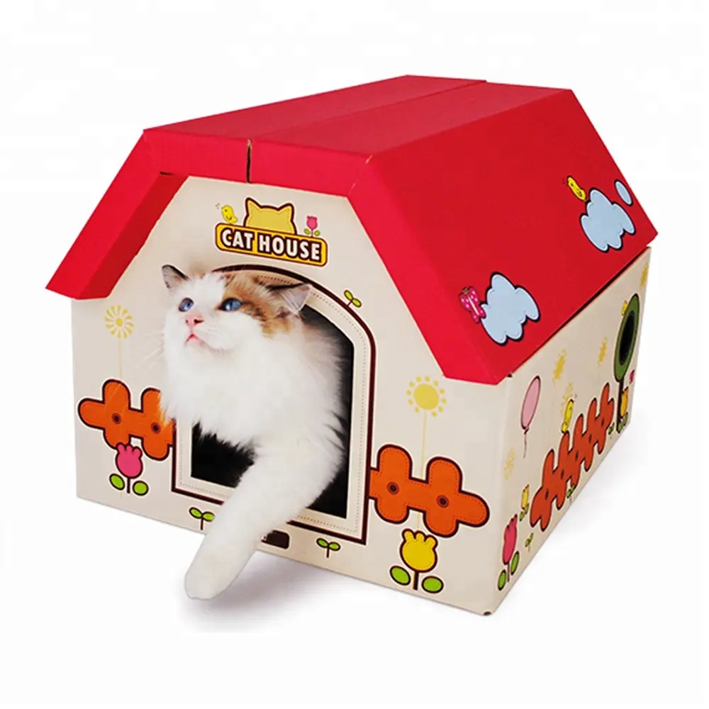 Maison de chat en carton ondulé, pliable, bon marché, maison artisanale