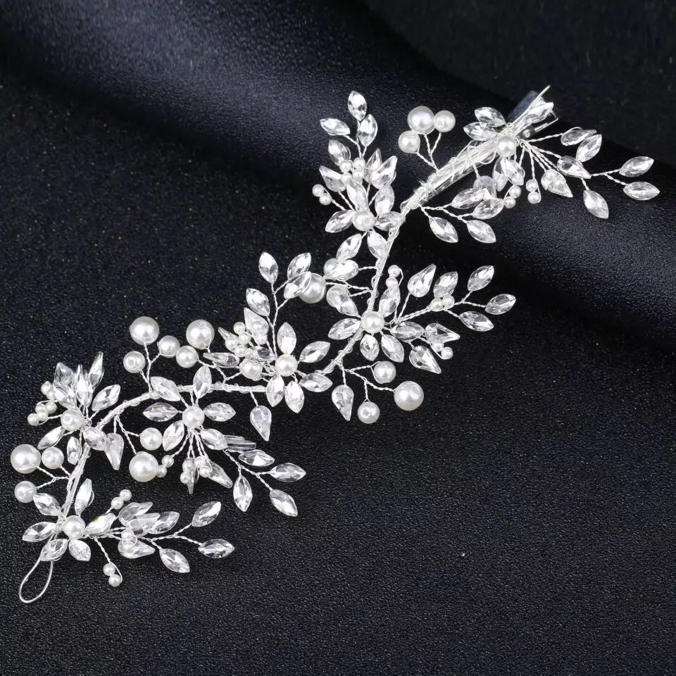 По индивидуальному заказу класса «люкс ручной регулировкой стразами бриллиантами жемчуг бисер с серебряной нитью, бледно-тиара Корона Свадебная вечеринка свадебные украшения для волос