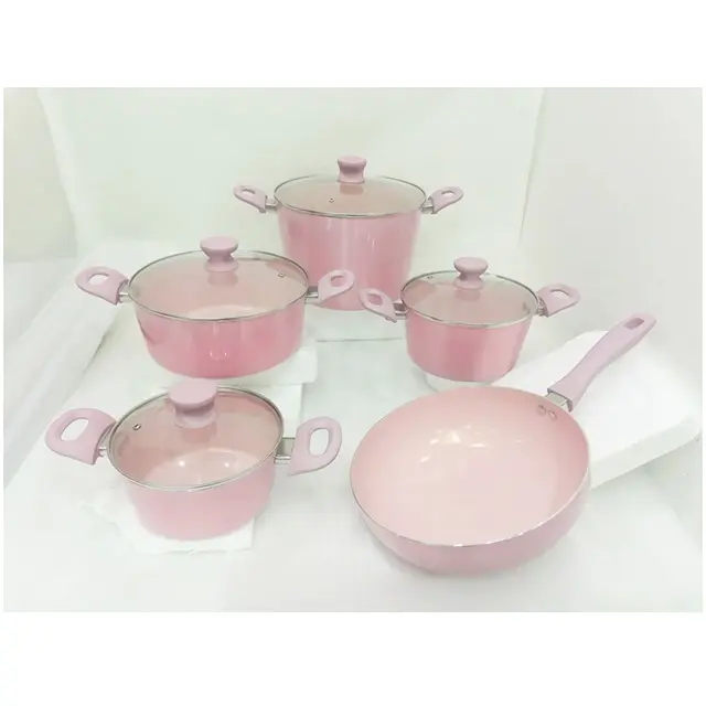 Красивое керамическое покрытие внутри розового цвета пресс алюминиевая металлическая посуда