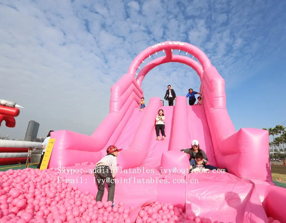 Гигантская надувная горка розового цвета, надувная горка-батут с океанским шариковым бассейном на продажу