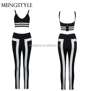 2017 oem nouveau design moulante deux pièces sexy noir <span class=keywords><strong>blanc</strong></span> bande vaste <span class=keywords><strong>pantalon</strong></span> <span class=keywords><strong>costume</strong></span> bandage <span class=keywords><strong>femme</strong></span> <span class=keywords><strong>costume</strong></span> - Product Image 1