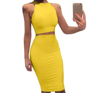 6 Kleur Tweedelige Bodycon Potlood Set Korte Tank Top En Knie Lengte Rok Set Sexy Slim Fit Outfits Voor zomer Vrouwen Kleding