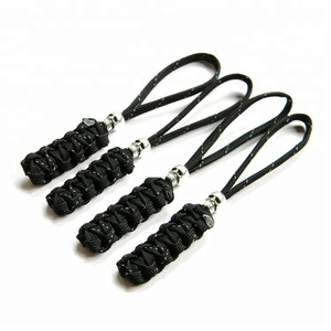 Đen Tùy Chỉnh Trang Trí Paracord Zipper Kéo Hoặc Dao Dây Buộc Với Hộp Sọ Hợp Kim Hạt