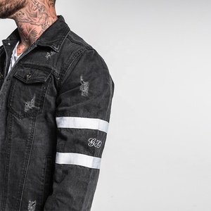 Chaqueta vaquera <span class=keywords><strong>de</strong></span> <span class=keywords><strong>hombre</strong></span> teñida Lisa <span class=keywords><strong>negra</strong></span> con diseño <span class=keywords><strong>de</strong></span> manga a la moda - Product Image 3