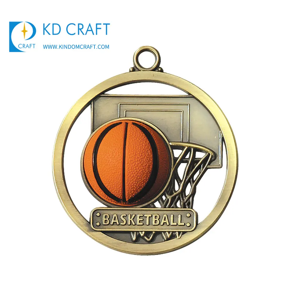 중국에서 만든 고품질 사용자 정의 금속 황동 3d 원형 모양의 중공 스포츠 농구 메달