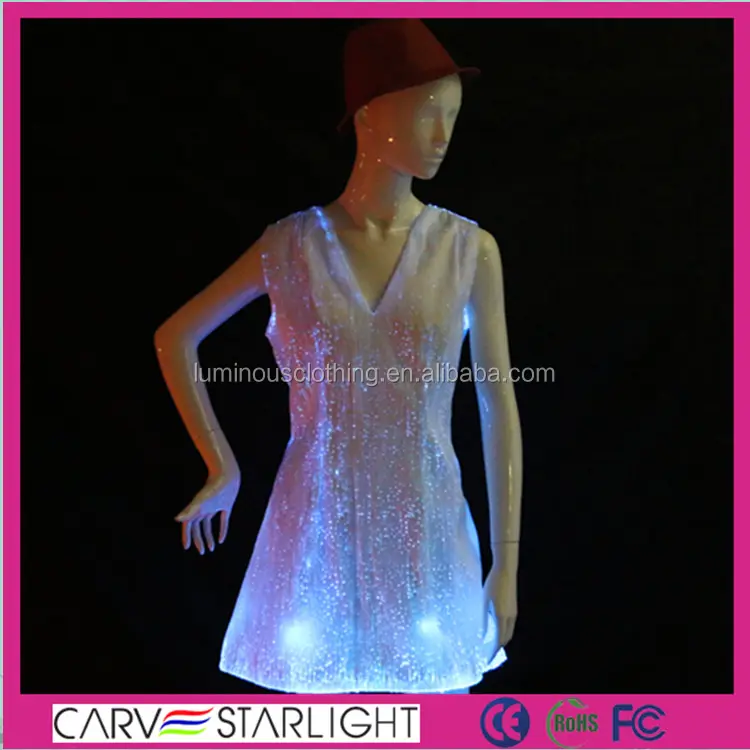 2015 novos produtos hot sale LED de fibra óptica vestidos acima do joelho