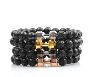 bijoux en or noir lave volcanique bracelet en pierre hommes gym fake fit vie bracelet haltère - Product Image 1