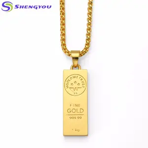 Popular Gold Jewellery Dubai Hip Hop Style Gold Bars Men Necklace Pendant