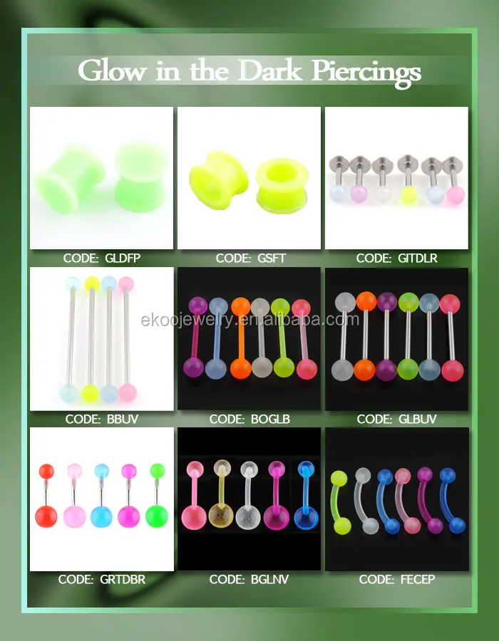 Bio Plastic Glow in the Dark Body Piercing Jewelry