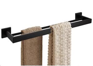 <span class=keywords><strong>Porte</strong></span>-serviettes <span class=keywords><strong>double</strong></span> en acier inoxydable moderne noir étagère de rangement organisateur support de rail pour salle de bain - Product Image 3