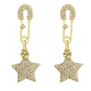 2019 Trendy Star Dangle Earrings, Cubic Zircon Star Drop Earrings For Women Girls