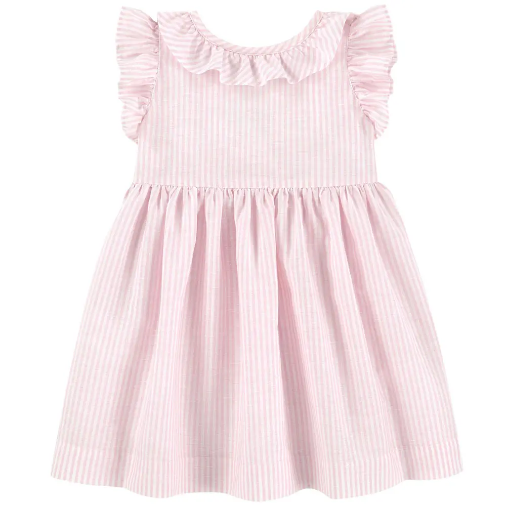 Fashion Lovely sweet girls dress beautiful ruffles striped dresses for baby girls with bow on the back
