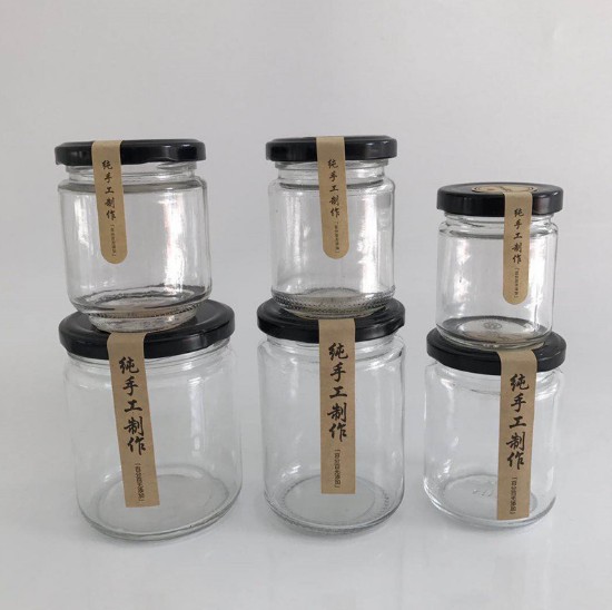 Round food grade storage jam sauce canned pickle glass honey jar with metal lids