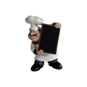 树脂厨师雕像举行烹饪菜单黑板